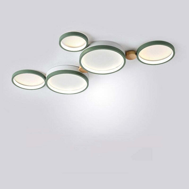 NovaLumen Metal and Wood Ceiling Light, 3 to 7 Lamps, White, Gray or Green