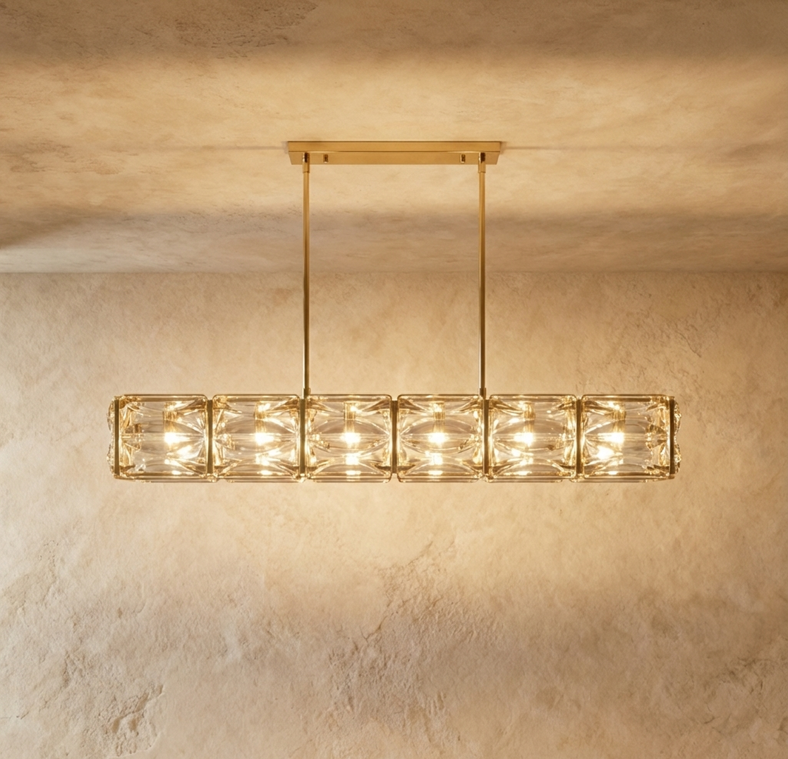 Aurelia Copper Textured Glass Linear Chandelier For Modern Living
