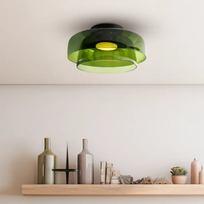Handgefertigte Glasdeckenleuchte, nordisches Lumenweave-Design mit mehreren Ebenen