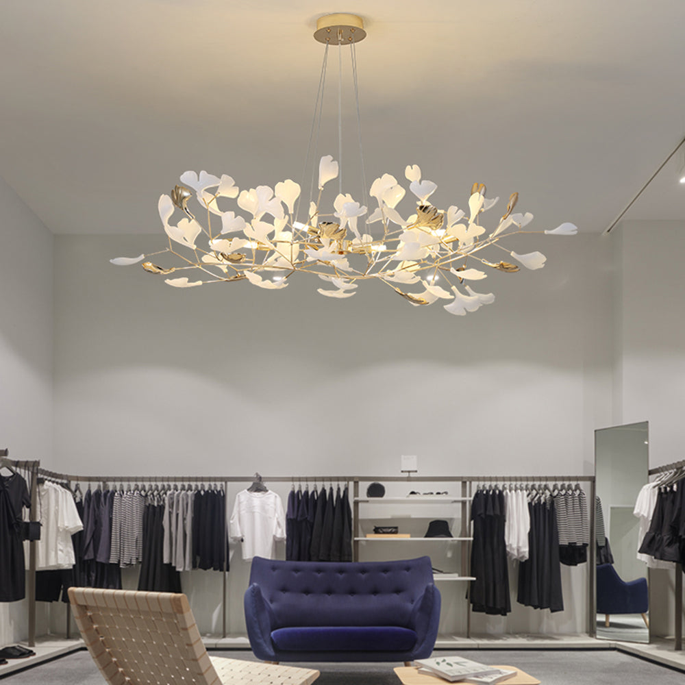 Olivia Ginkgo Leaf Modern Petal Shaped Metal Chandelier, Gold | Fioriscas