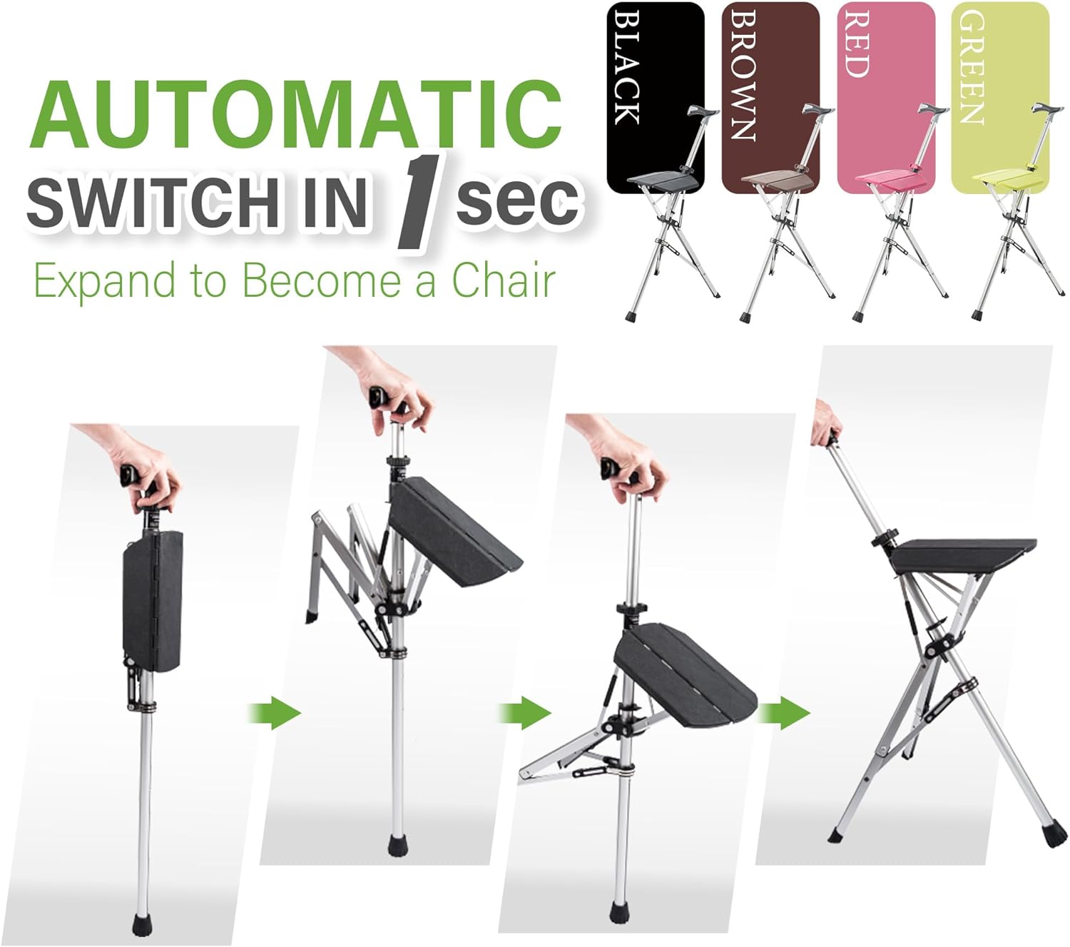 Bastão de caminhada TerraNest com assento integrado, design dobrável em alumínio aeronáutico