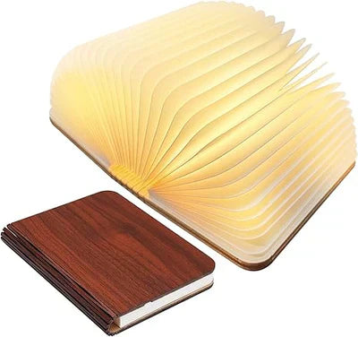 Lámpara de lectura plegable con acabado de madera cálida, lámpara LED de mesita de noche inalámbrica
