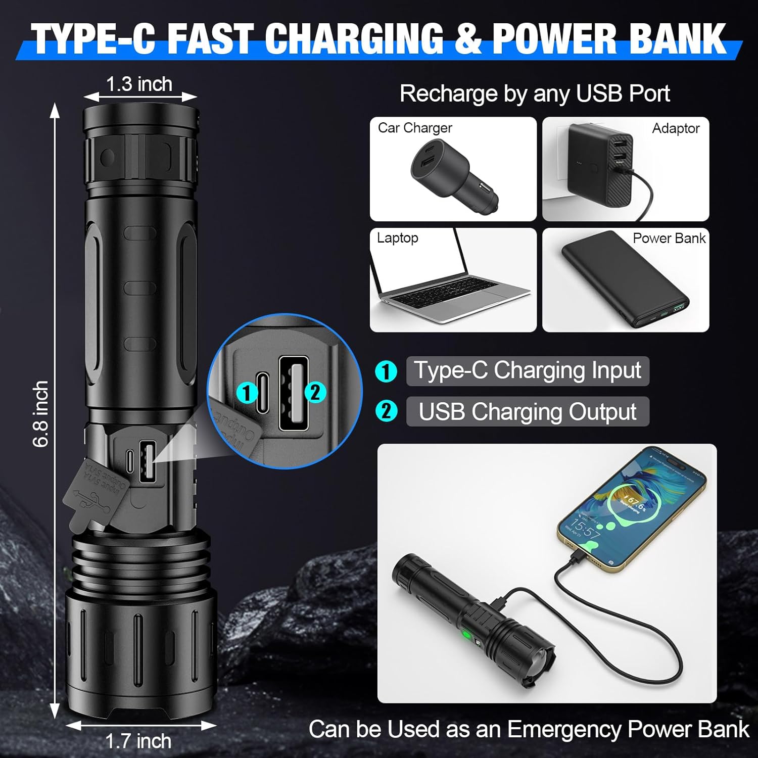 Svítilna LumenForge s výkonem 100000 lumenů, taktická, s dobíjecí powerbankou