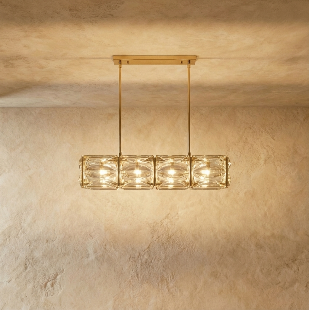 Aurelia Copper Textured Glass Linear Chandelier For Modern Living