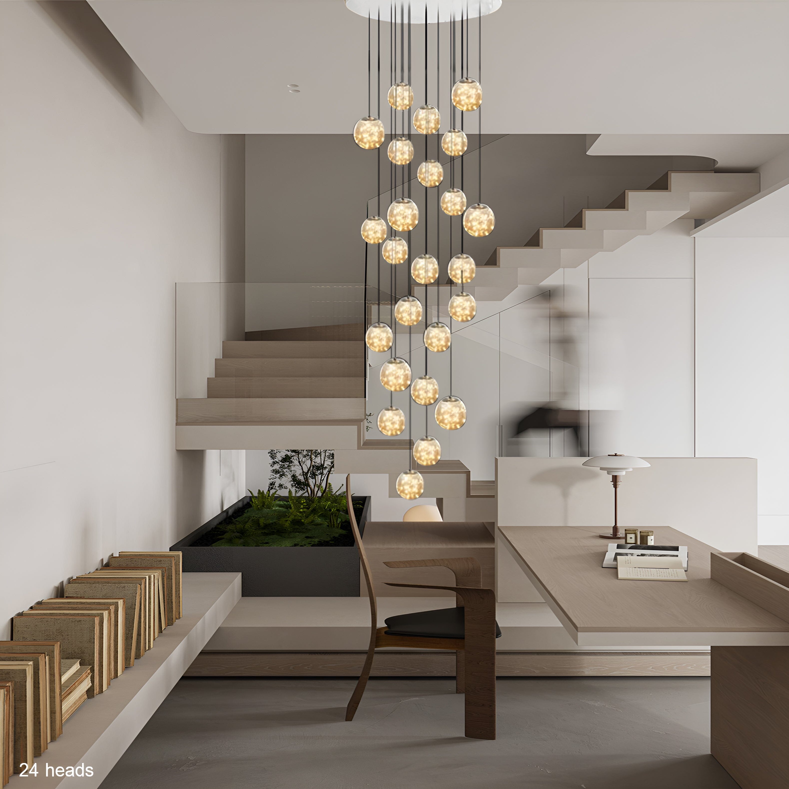 LuminaOrb Staircase Chandelier With Glass Orb Cluster, Warm LED Glow
