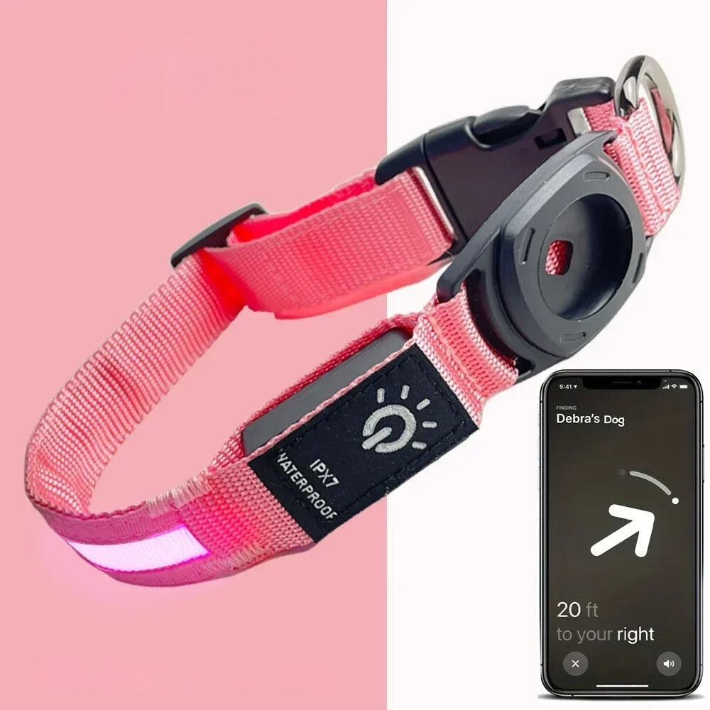 LumaPaw Waterproof Dog Collar, LED Light & AirTag Tracker Slot