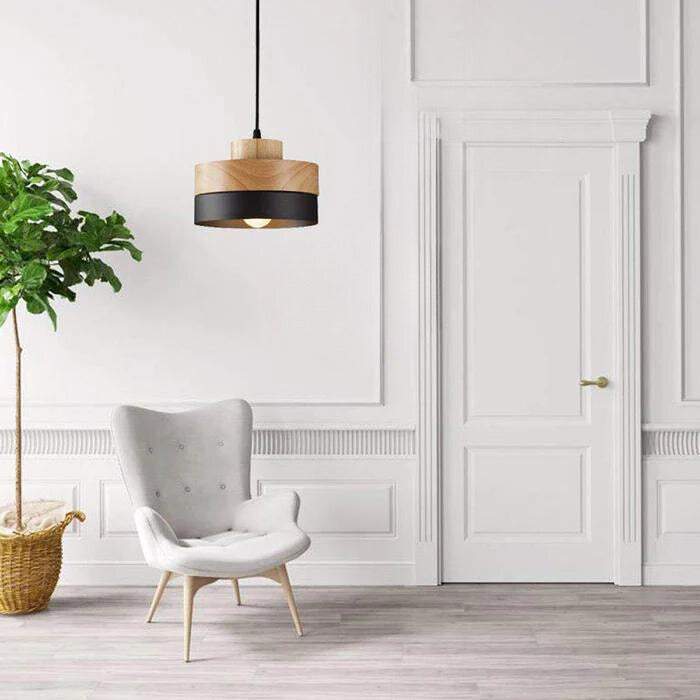 Aria Minimalist Black & White Wood Geometric Pendant Light | Fioriscas