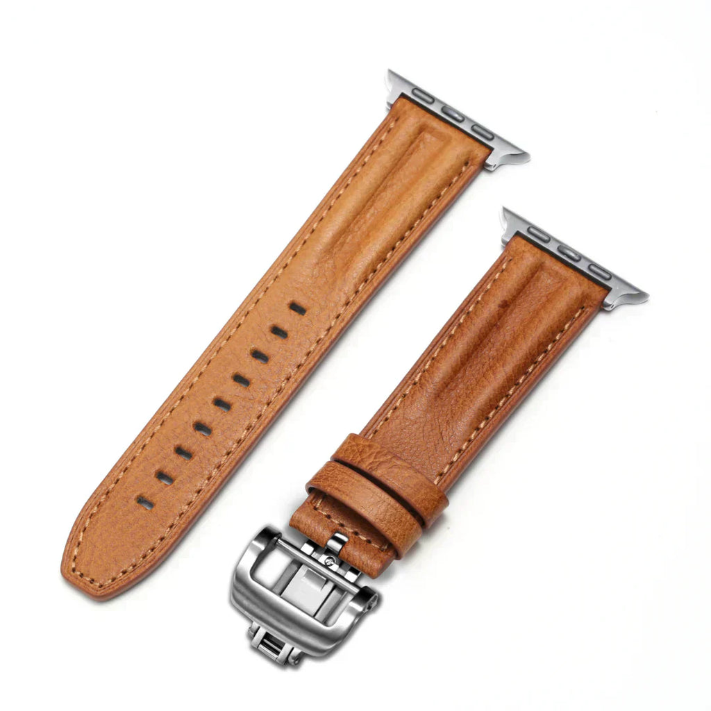 רצועת שעון עור מחורצת Marvelle ל-Apple Watch, אבזם פרפר