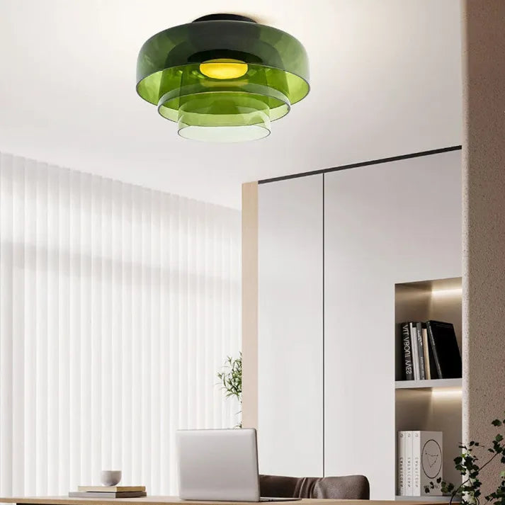 Handgefertigte Glasdeckenleuchte, nordisches Lumenweave-Design mit mehreren Ebenen