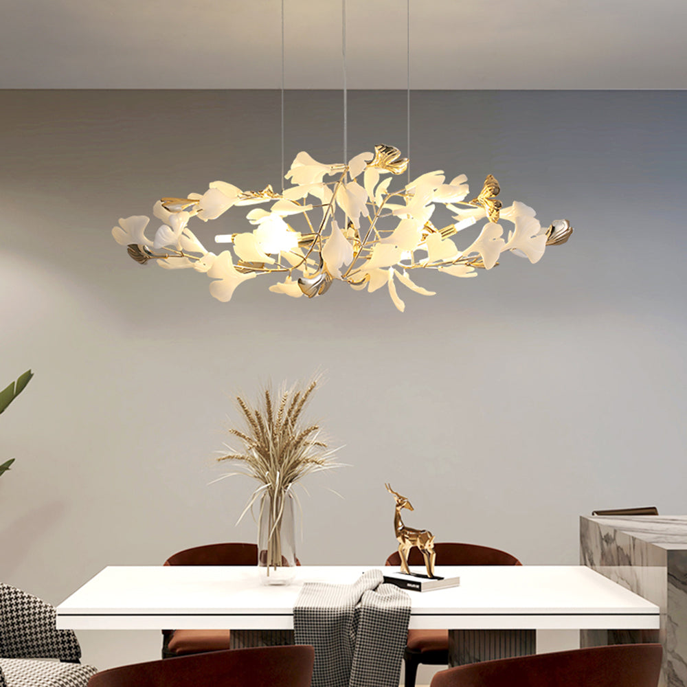 Olivia Ginkgo Leaf Modern Petal Shaped Metal Chandelier, Gold | Fioriscas