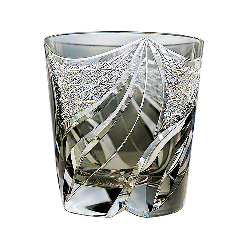 Kireno Inkstone Flame Edo Kiriko Whisky Glass, Wooden Box