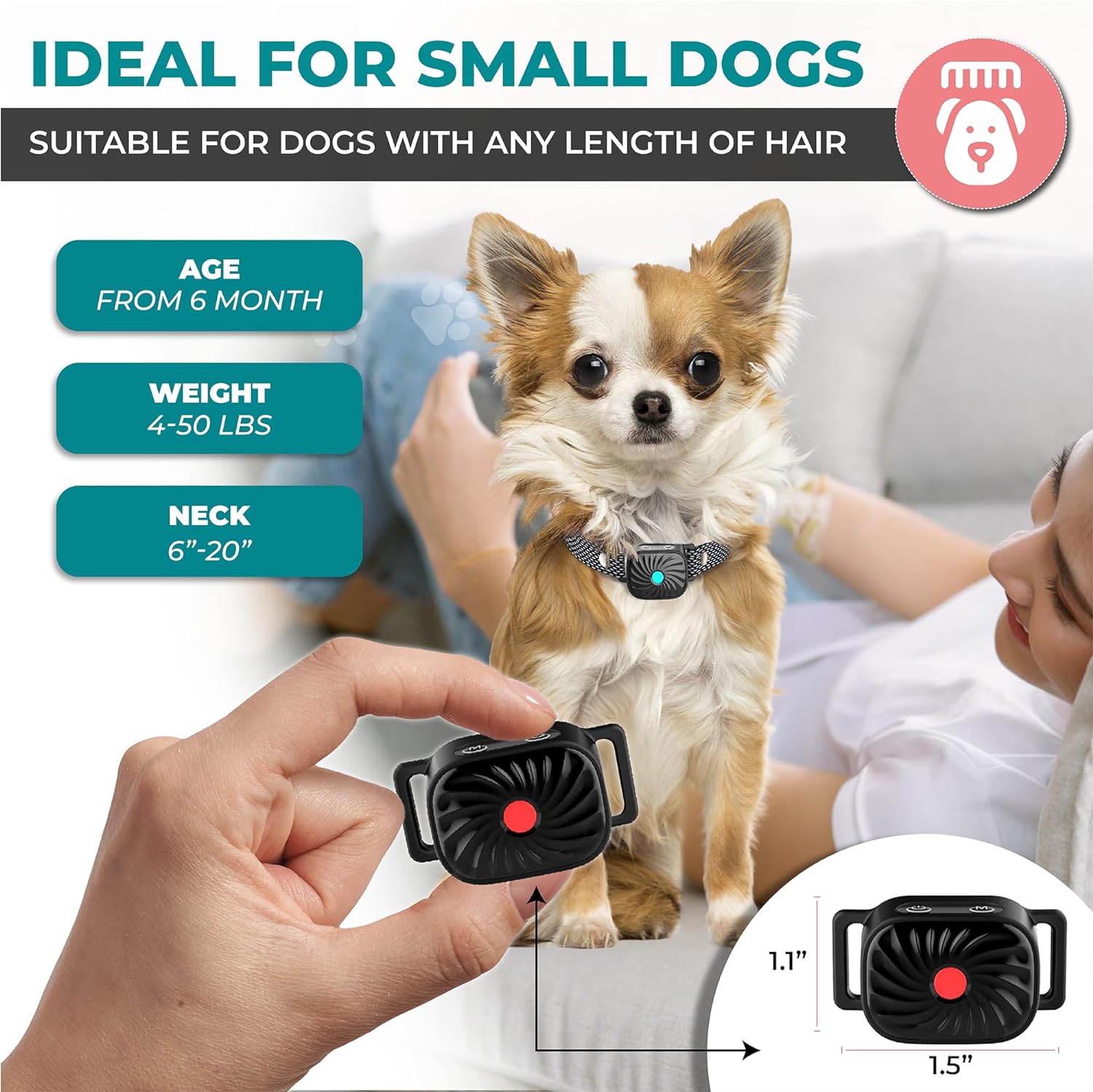 CalmPaw BarkGuard Adjustable Bark Deterrent Collar, Small Breed Dogs