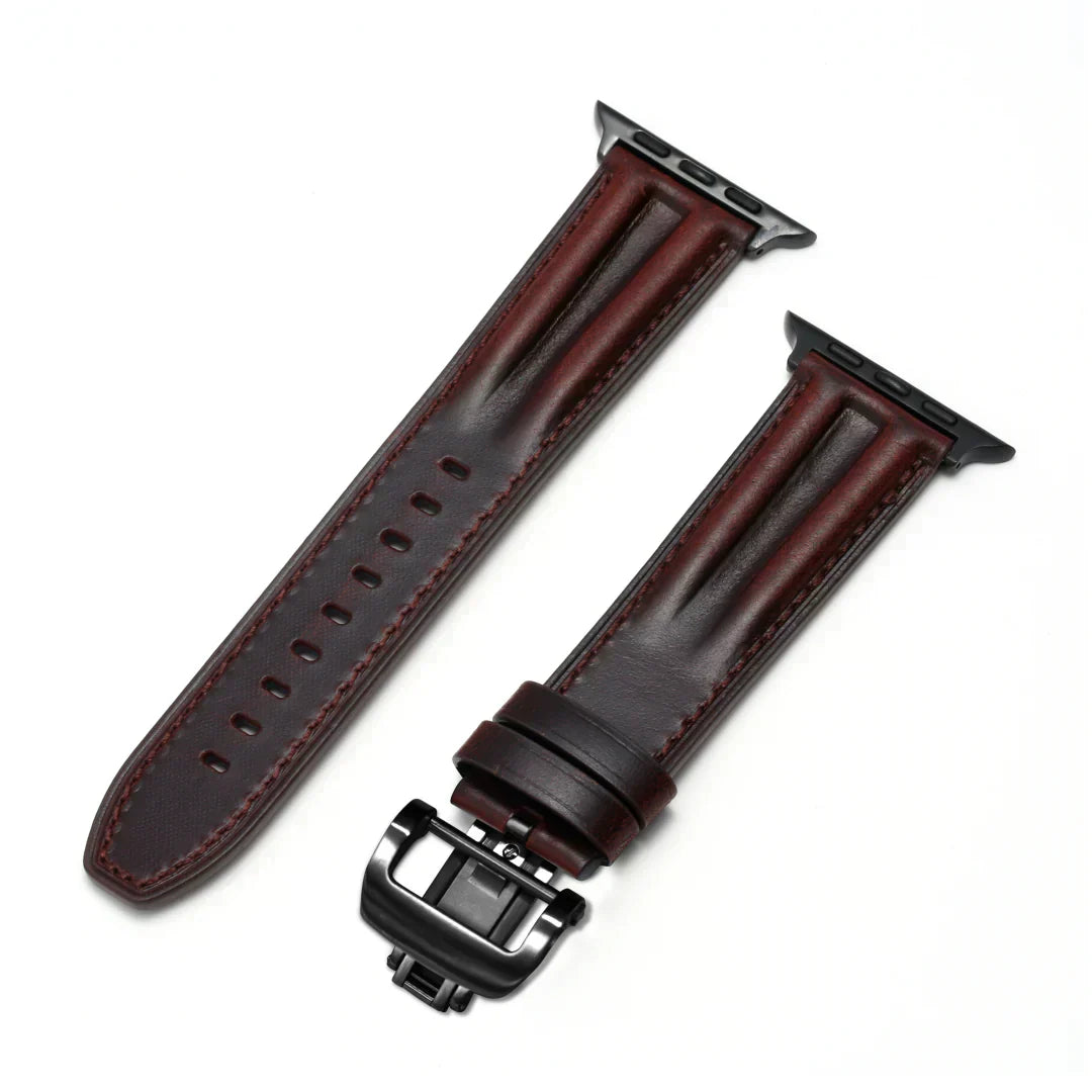 רצועת שעון עור מחורצת Marvelle ל-Apple Watch, אבזם פרפר