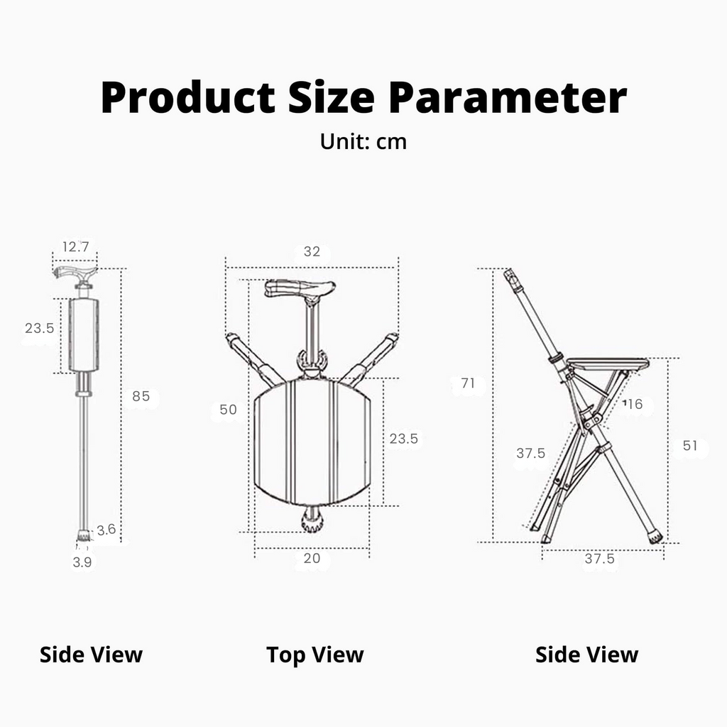 Foldable Walking Cane With Fold-Down Seat For Travel Or Standing Breaks