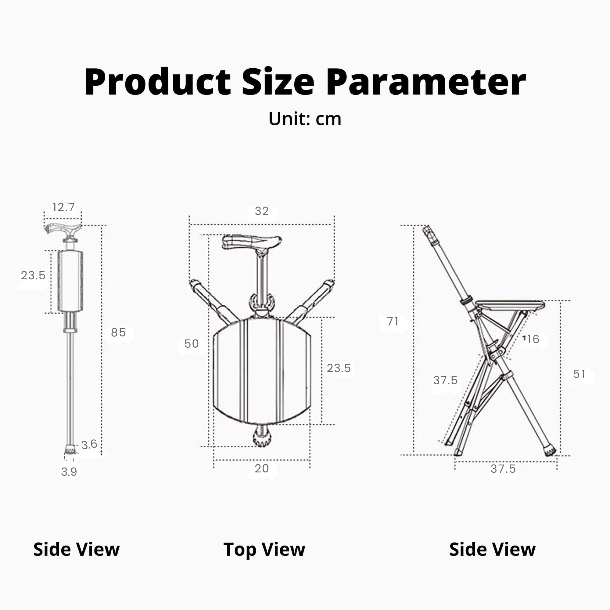 Foldable Walking Cane With Fold-Down Seat For Travel Or Standing Breaks