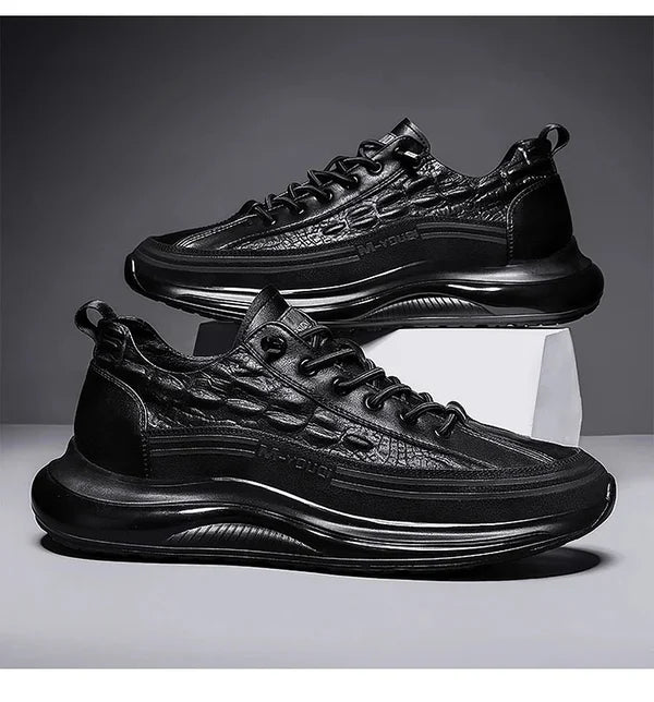 Aurelian Men's Leather Sneakers, Cushioned Sole & Crocodile-Print Finish