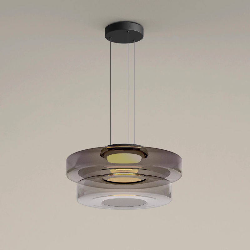 Lustră suspendată Asteron Bauhaus cu plafonieră din sticlă, 3 nuanțe de sticlă