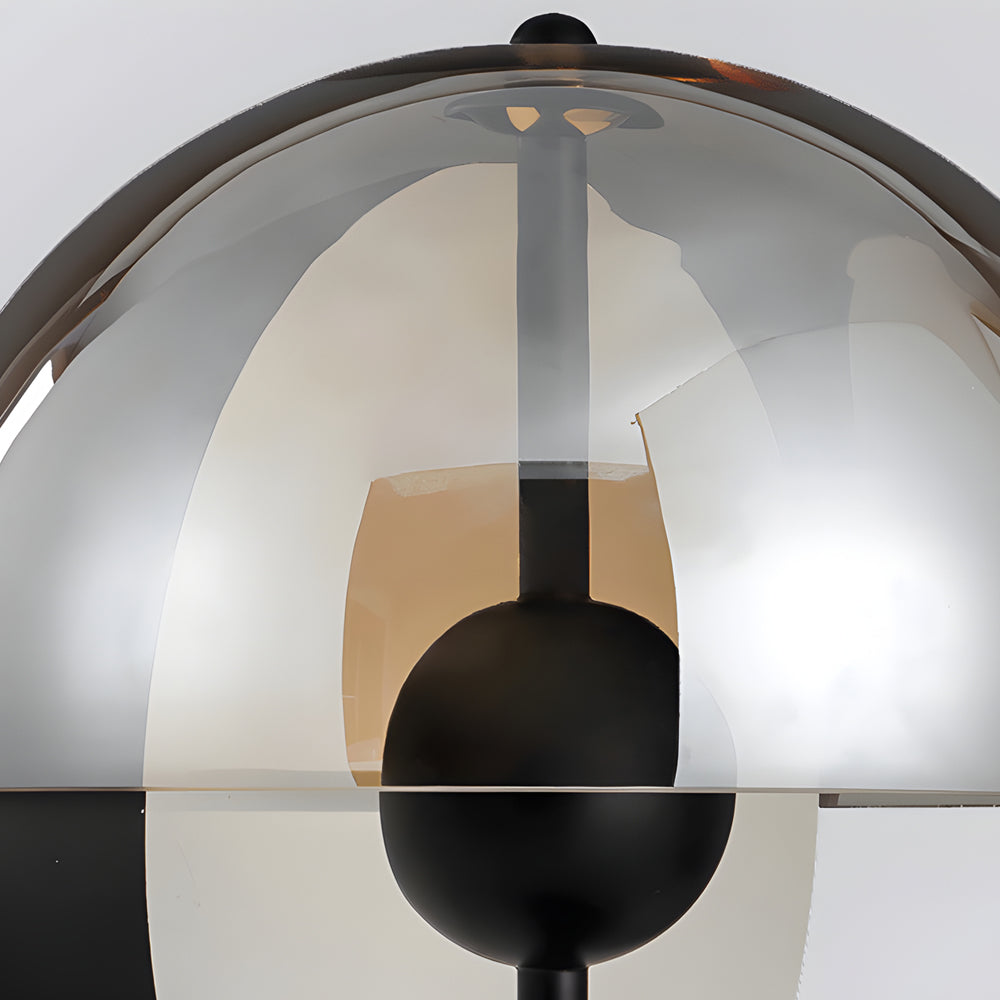 Stolní lampa Astrae ve tvaru polokoule s kouřovým skleněným stínidlem, černý povrch