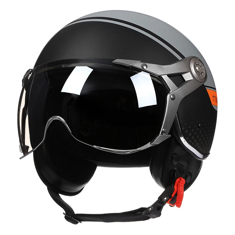 NovaStride Retro Open-Face Helmet with Bubble Visor Shield, ABS Shell