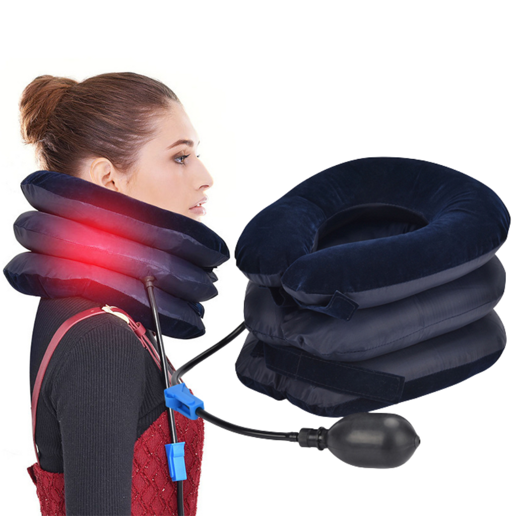 CerviEase Inflatable Neck Stretcher, Adjustable Air Wrap, Blue & Coffee