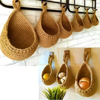 Coș suspendat, iută împletită manual, accent decorativ rustic boho pentru casă