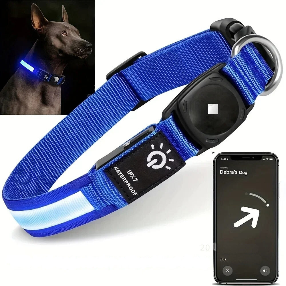 LumaPaw Waterproof Dog Collar, LED Light & AirTag Tracker Slot