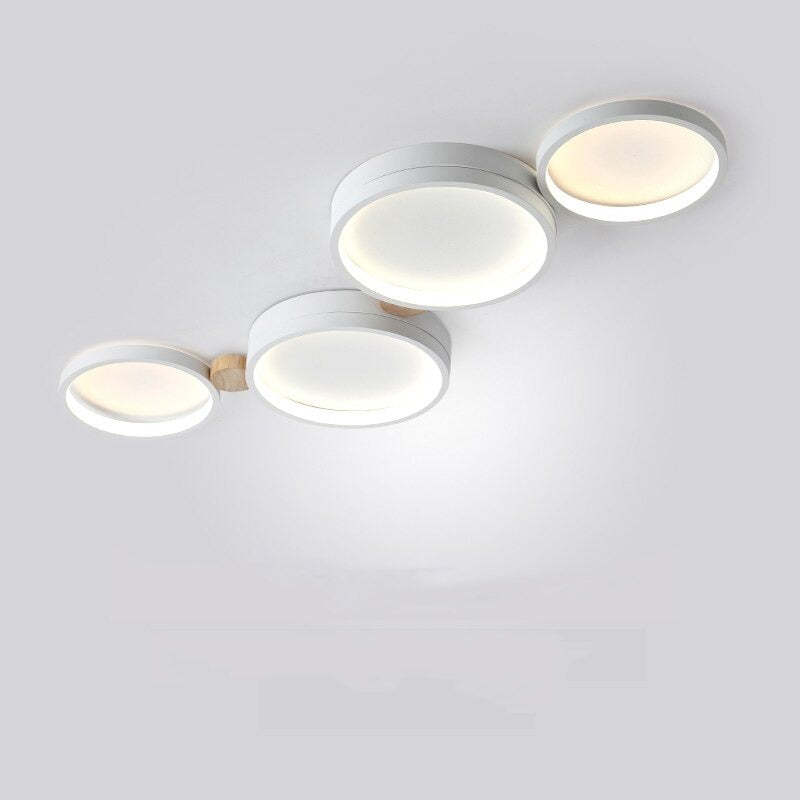 NovaLumen Metal and Wood Ceiling Light, 3 to 7 Lamps, White, Gray or Green