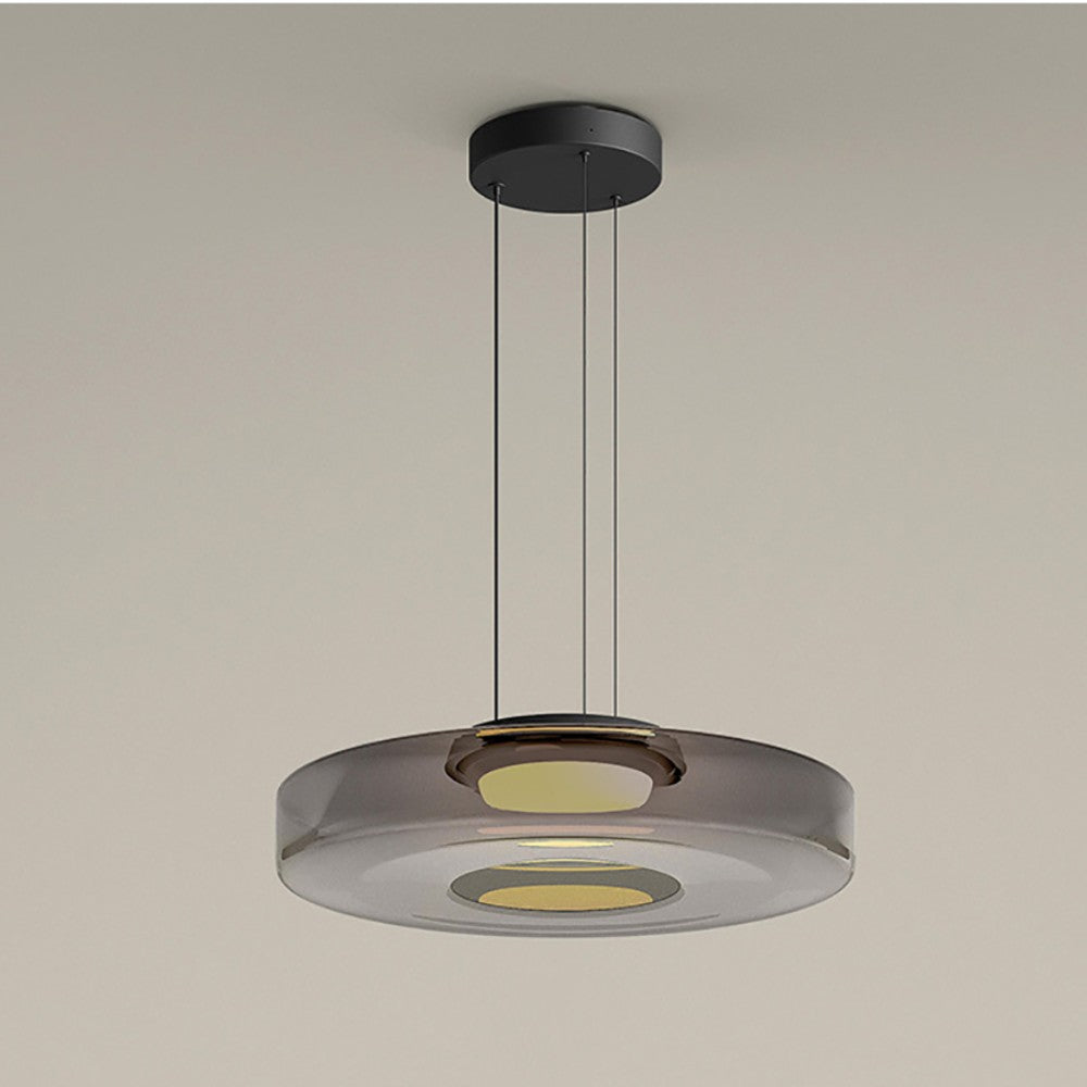 Lustră suspendată Asteron Bauhaus cu plafonieră din sticlă, 3 nuanțe de sticlă