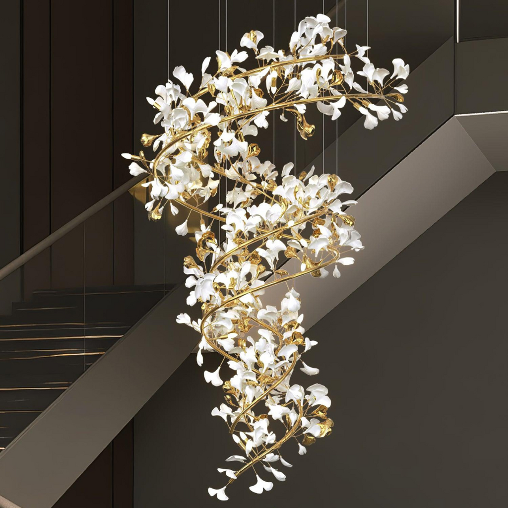 Olivia Modern Gold Staircase Chandelier, Metal & Ceramic | Fioriscas