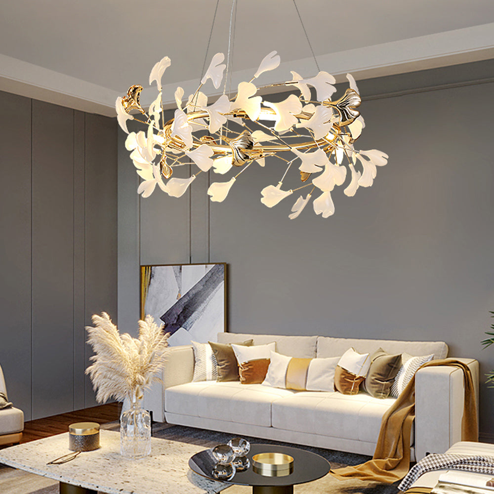 Olivia Ginkgo Leaf Modern Petal Shaped Metal Chandelier, Gold | Fioriscas