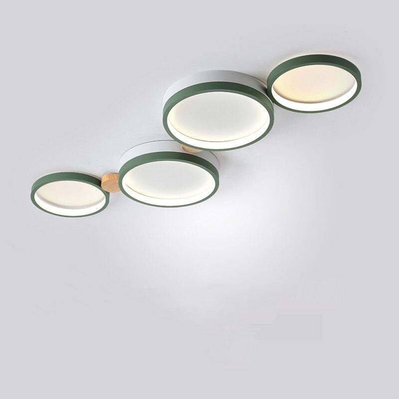 NovaLumen Metal and Wood Ceiling Light, 3 to 7 Lamps, White, Gray or Green