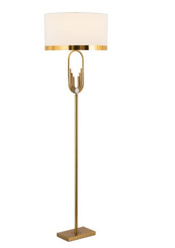 Lampa podłogowa Aurelia Gold w stylu Art Deco, abażur z tkaniny i pilot
