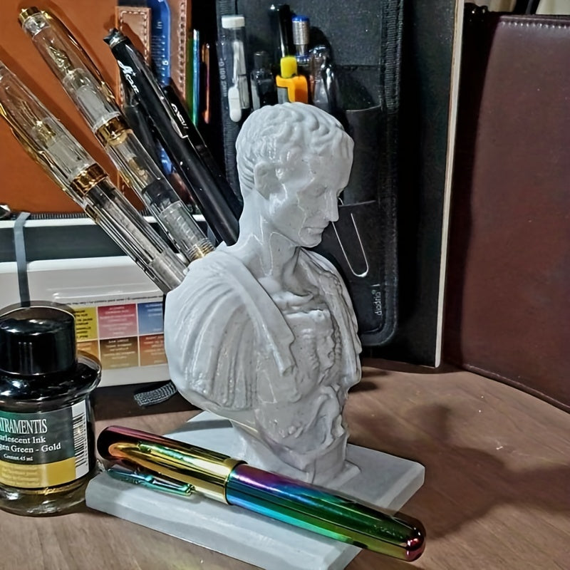 Suporte de secretária para canetas, design de busto romano de Aurélio, mármore ou branco