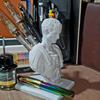 Suporte de secretária para canetas, design de busto romano de Aurélio, mármore ou branco