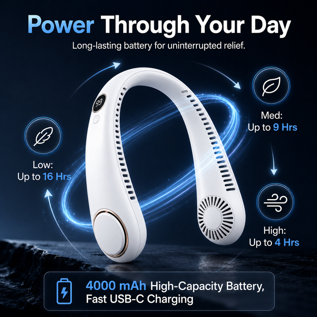 AeroLux Neck Fan Bladeless With Rechargeable USB C Wearable Cooling