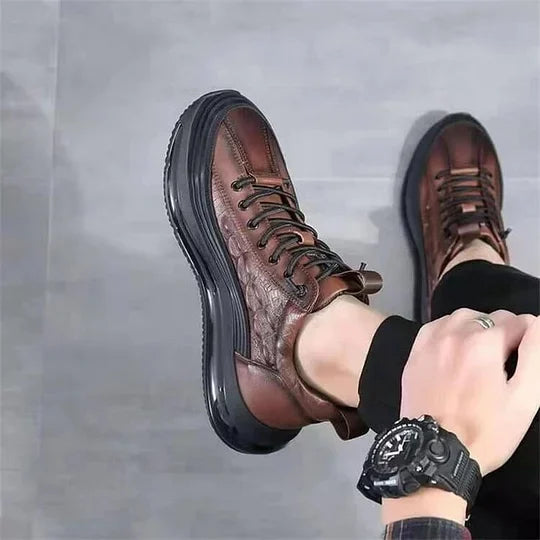 Aurelian Men's Leather Sneakers, Cushioned Sole & Crocodile-Print Finish