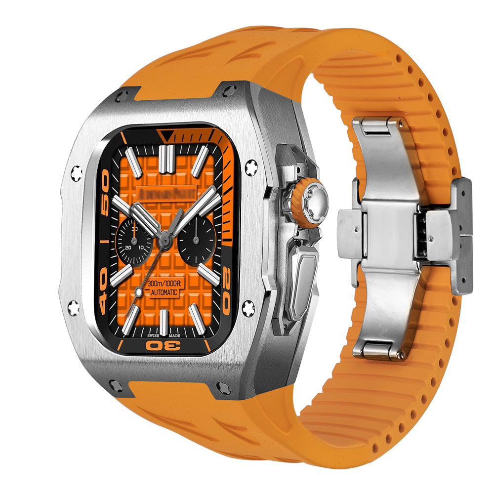 Kit de modification de boîtier en titane pour Apple Watch Ultra avec bracelet en caoutchouc fluoré