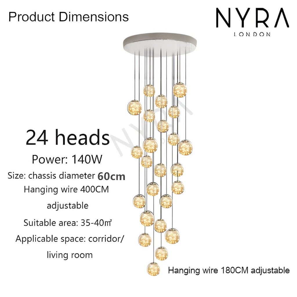 LuminaOrb Staircase Chandelier With Glass Orb Cluster, Warm LED Glow