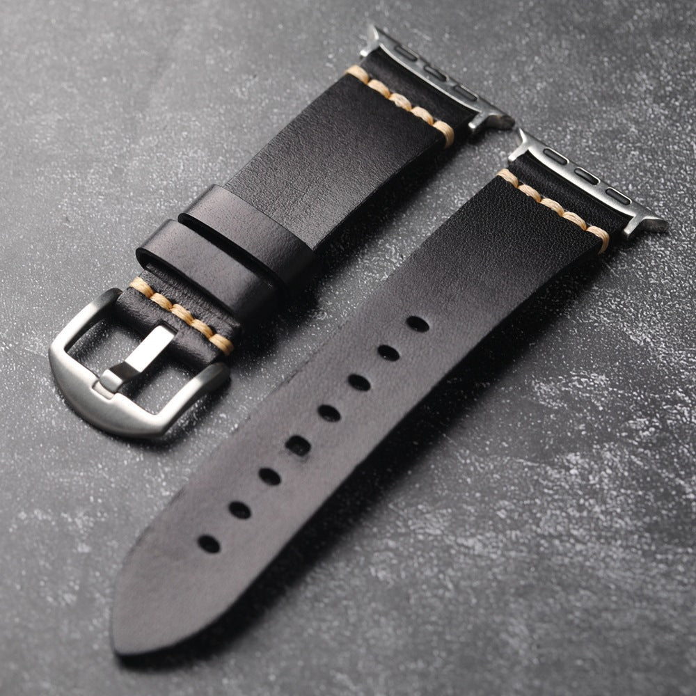 Cinturino in pelle per Apple Watch, Marin pieno fiore, cucito a mano con filo Tiger