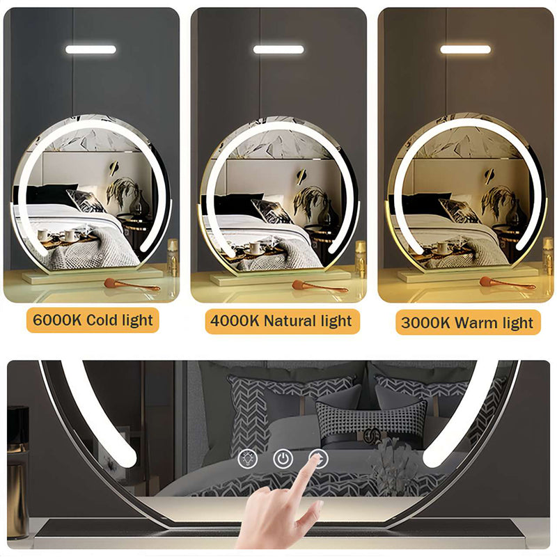 מראת איפור עגולה Luminara עם תאורת LED מתכווננת באמצעות מגע