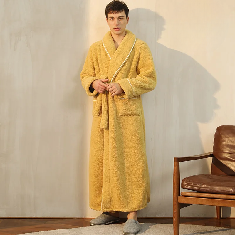Accappatoio in flanella invernale con cintura e colletto rovesciato, CozyFlannel