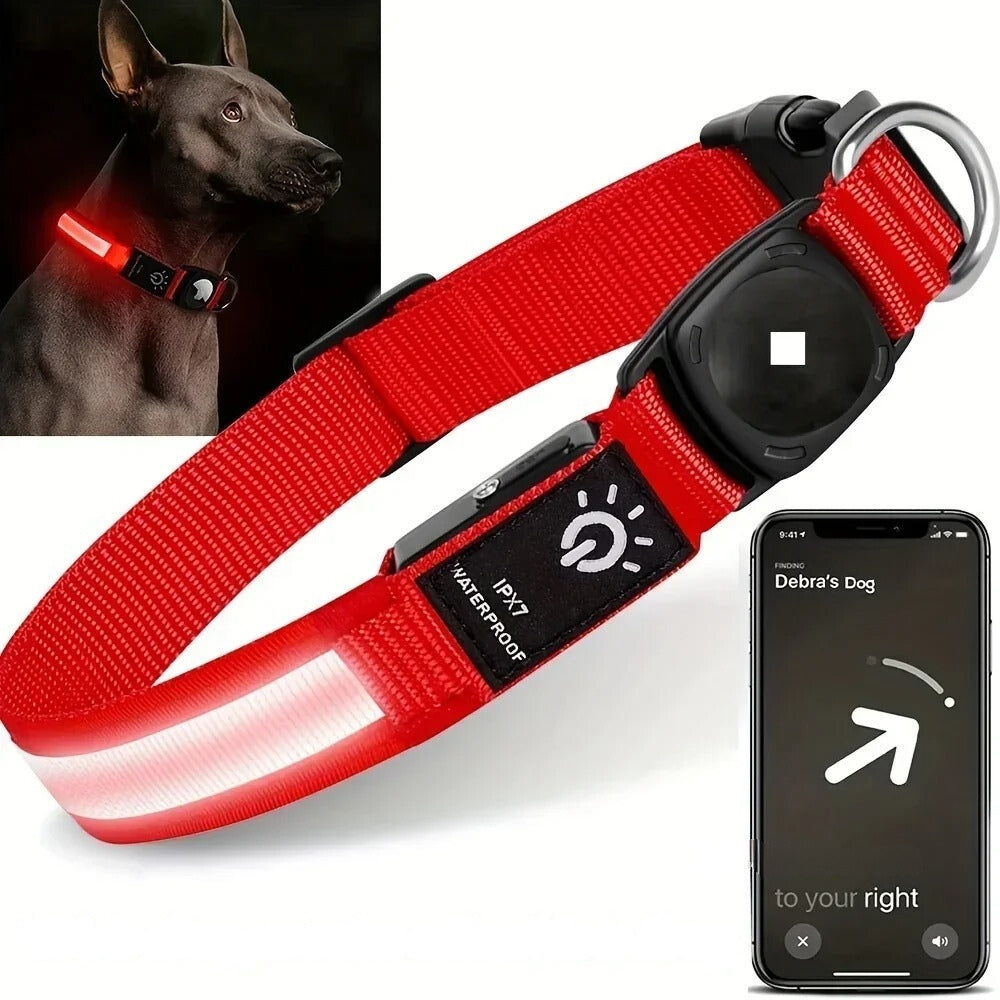 LumaPaw Waterproof Dog Collar, LED Light & AirTag Tracker Slot
