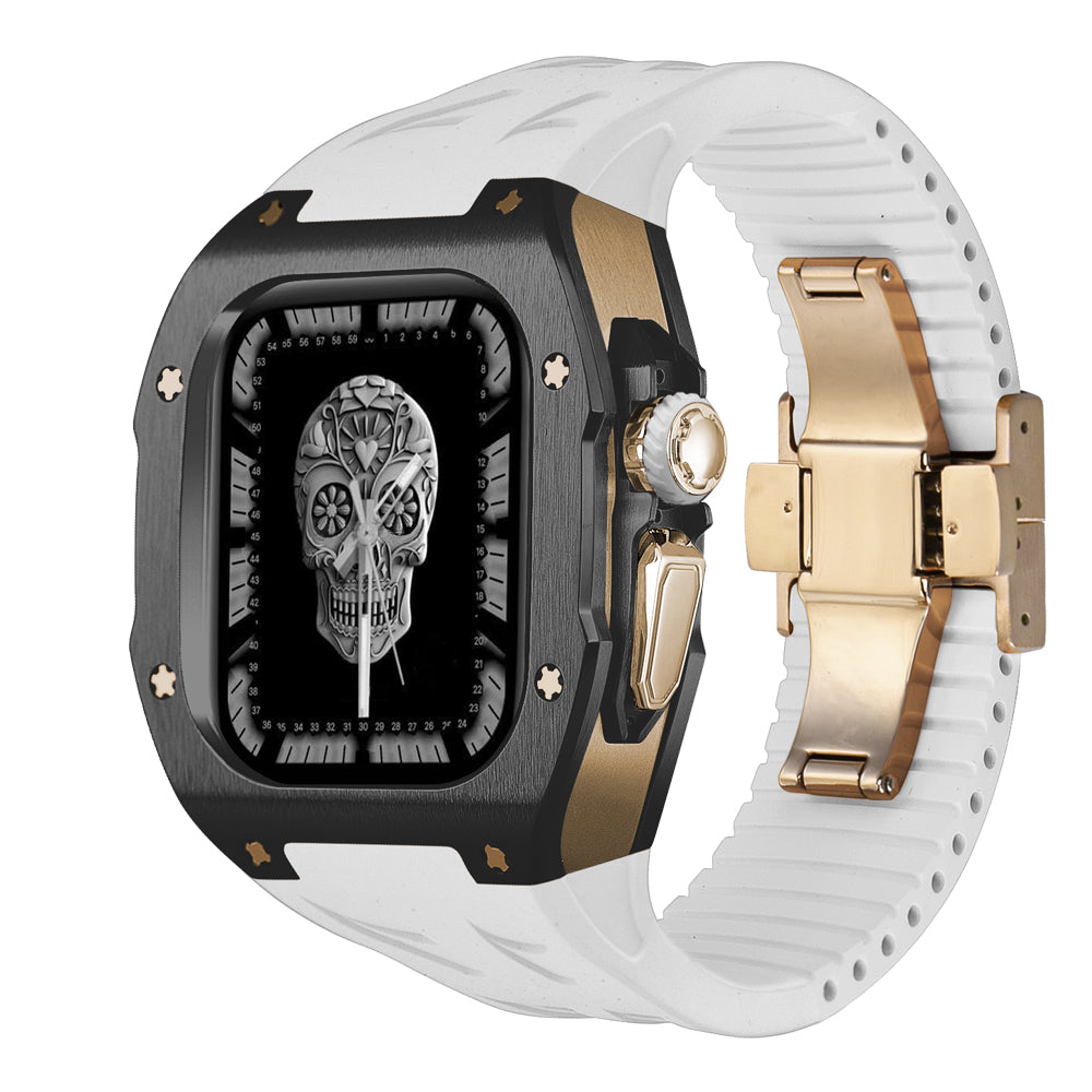 Kit de modification de boîtier en titane pour Apple Watch Ultra avec bracelet en caoutchouc fluoré