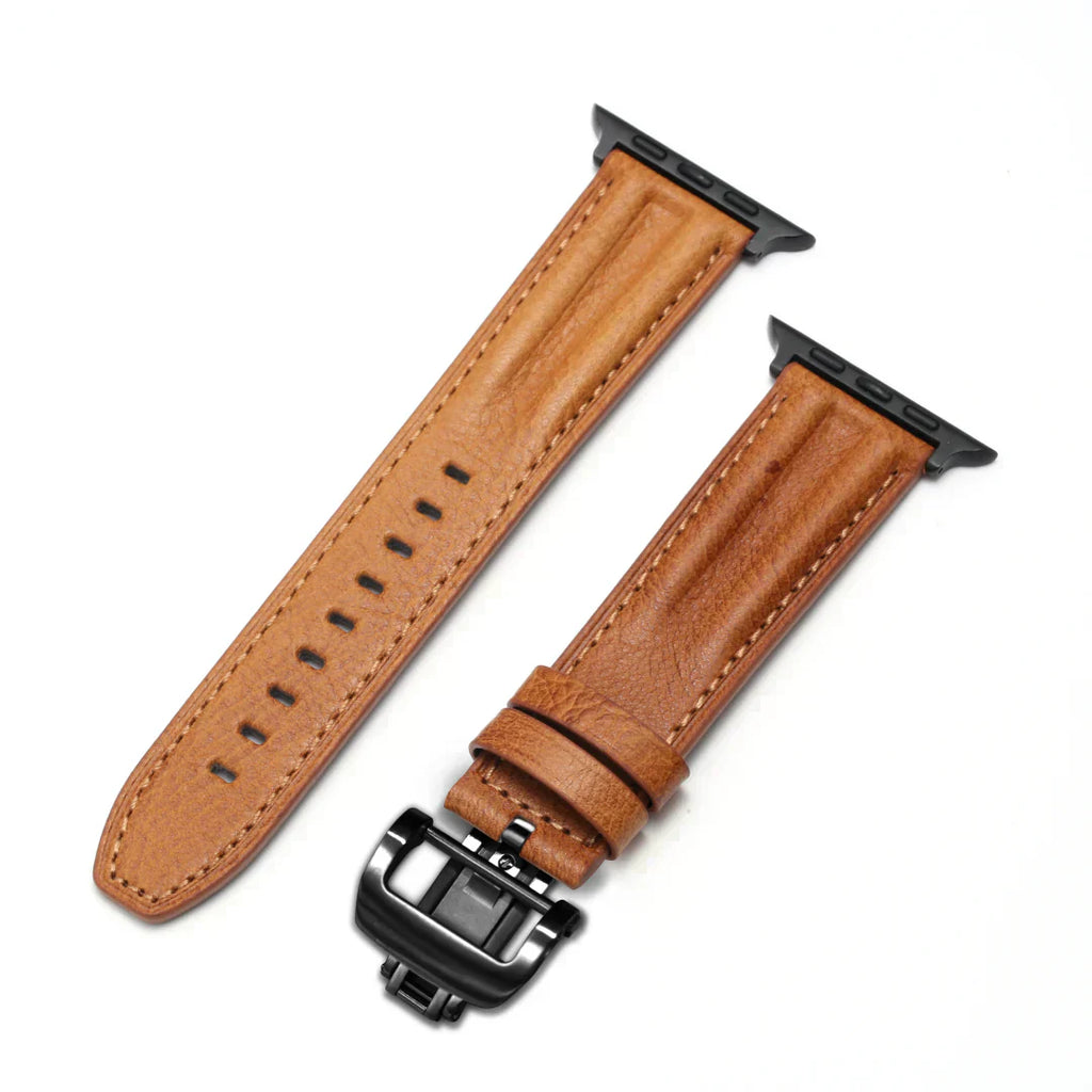 רצועת שעון עור מחורצת Marvelle ל-Apple Watch, אבזם פרפר