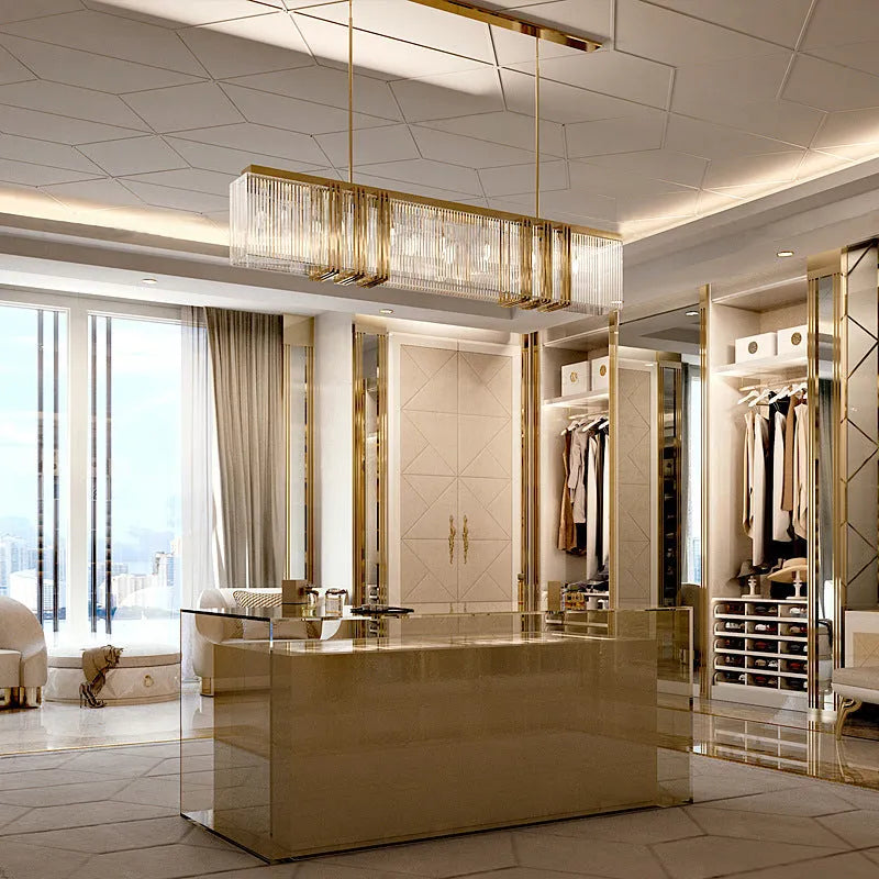 Kristy Metal Chandelier Pendant Light, Luxury Rectangular, Gold | Fioriscas