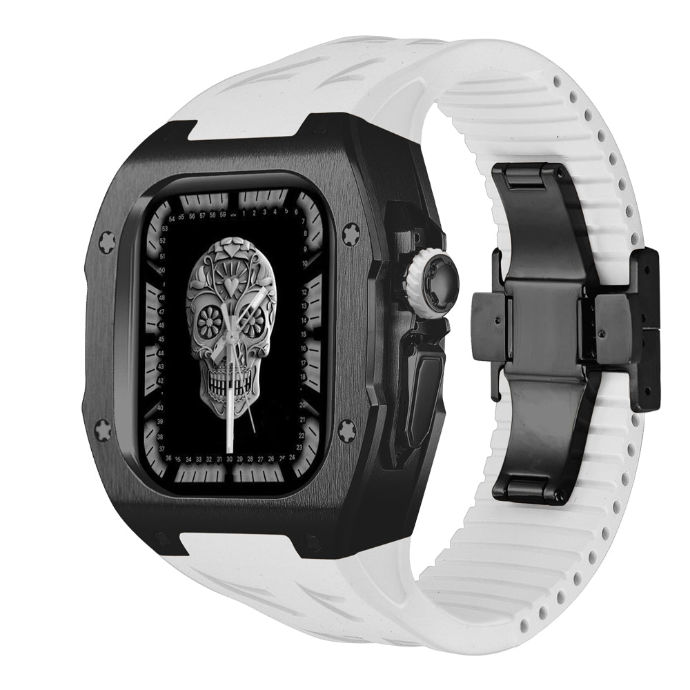 Kit de modification de boîtier en titane pour Apple Watch Ultra avec bracelet en caoutchouc fluoré