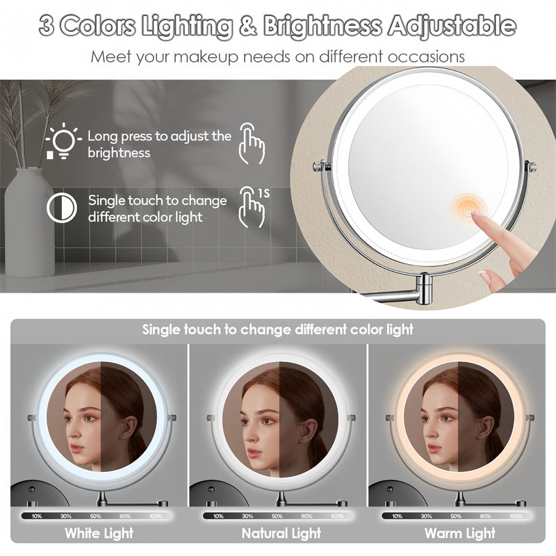 Specchio da barba a parete Luxa LED, ricaricabile, ingrandimento 3X o 10X