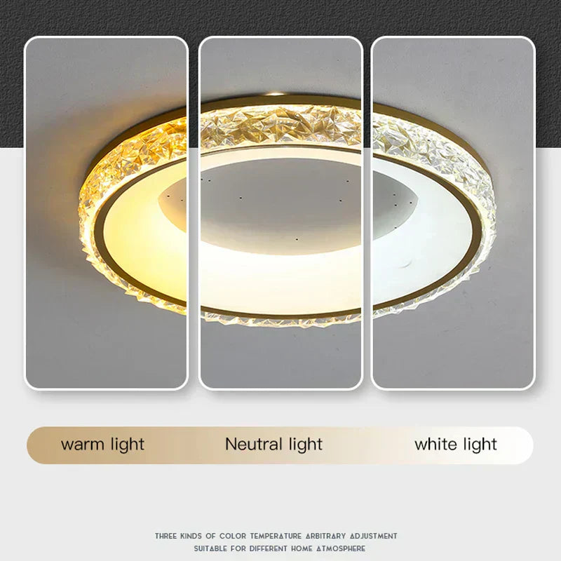 Lampadario rotondo in cristallo Marlow, lampada da soffitto color oro