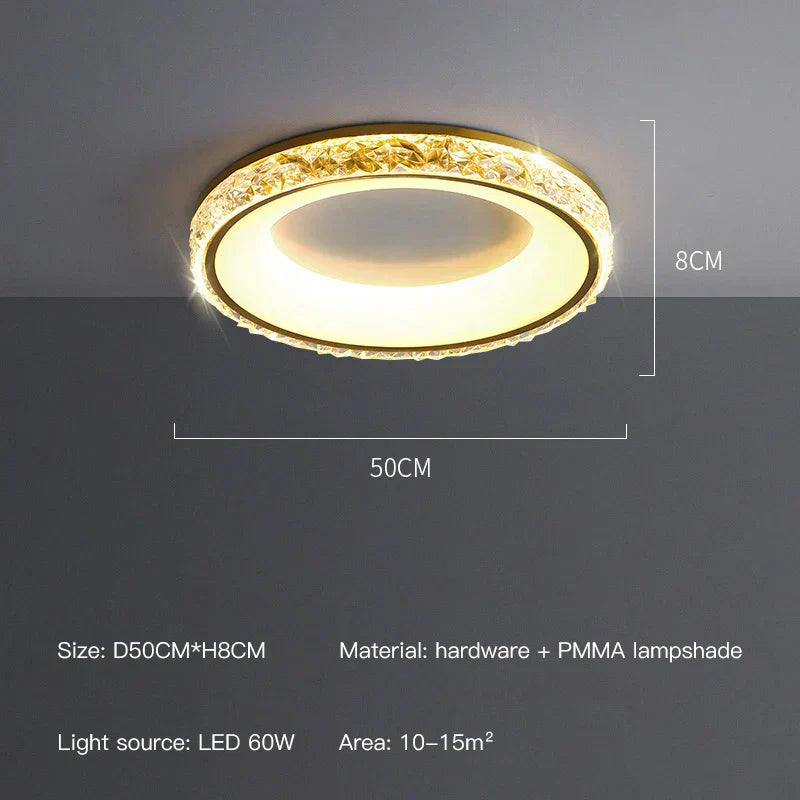 Lampadario rotondo in cristallo Marlow, lampada da soffitto color oro