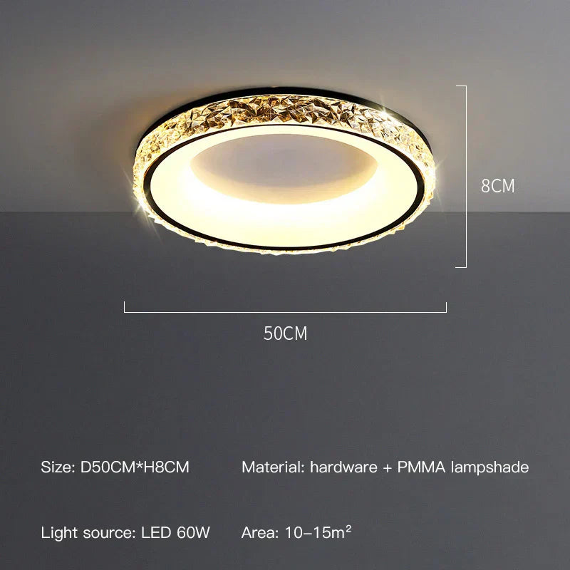 Lampadario rotondo in cristallo Marlow, lampada da soffitto color oro